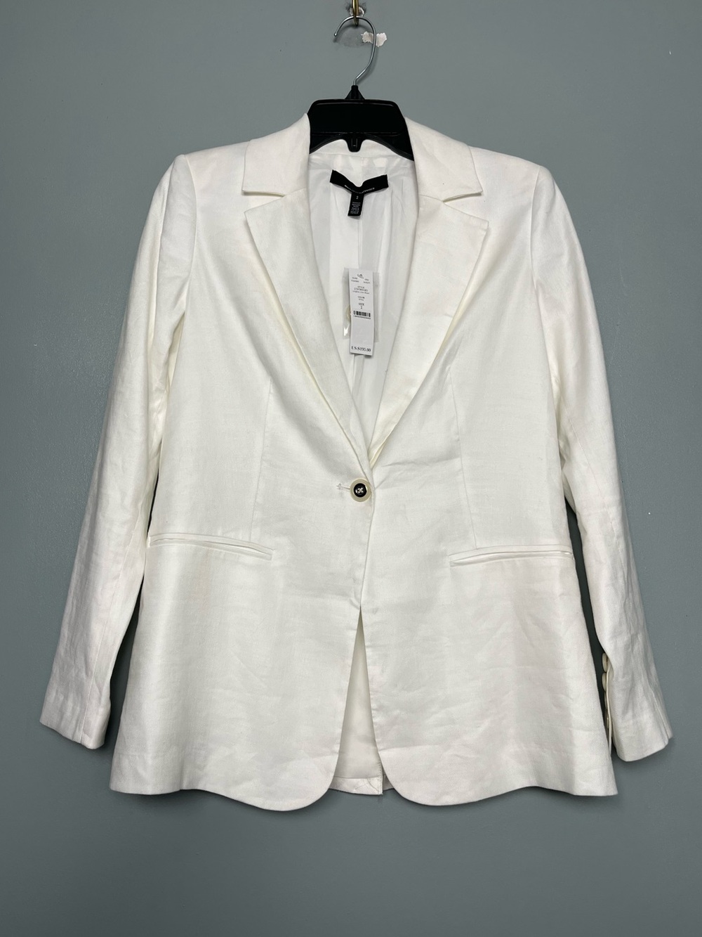 White House Black Market Longline White Linen Blazer One Button Women’s Size 2